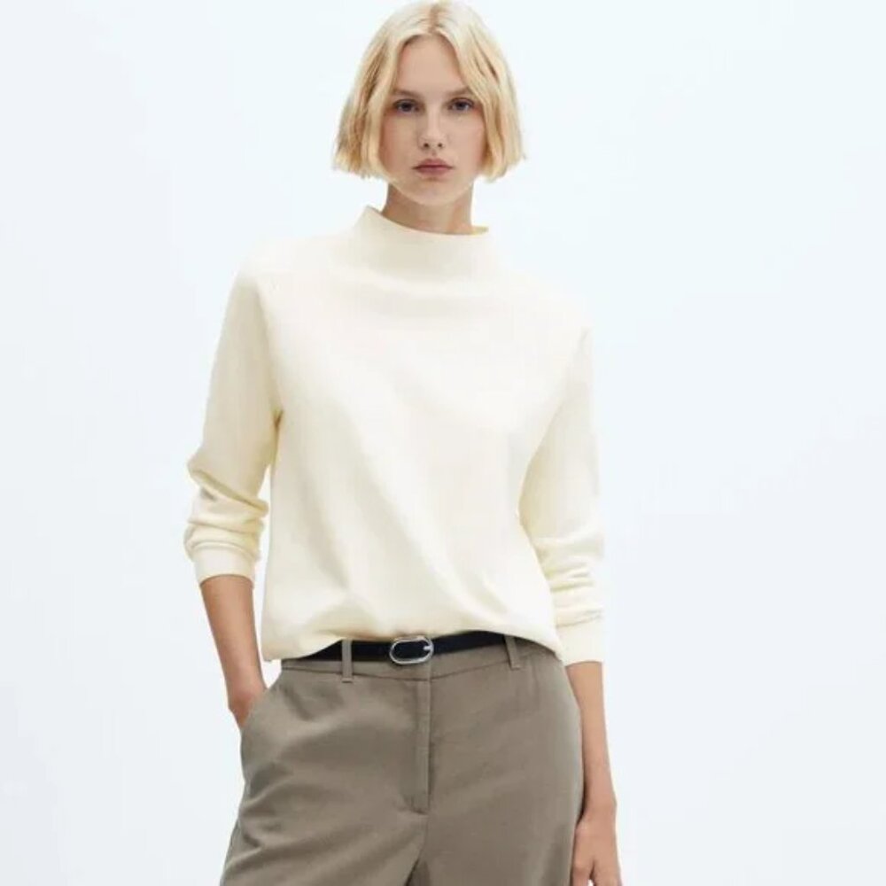 MANGO – Off-white  Mock Neck Knit Sweater